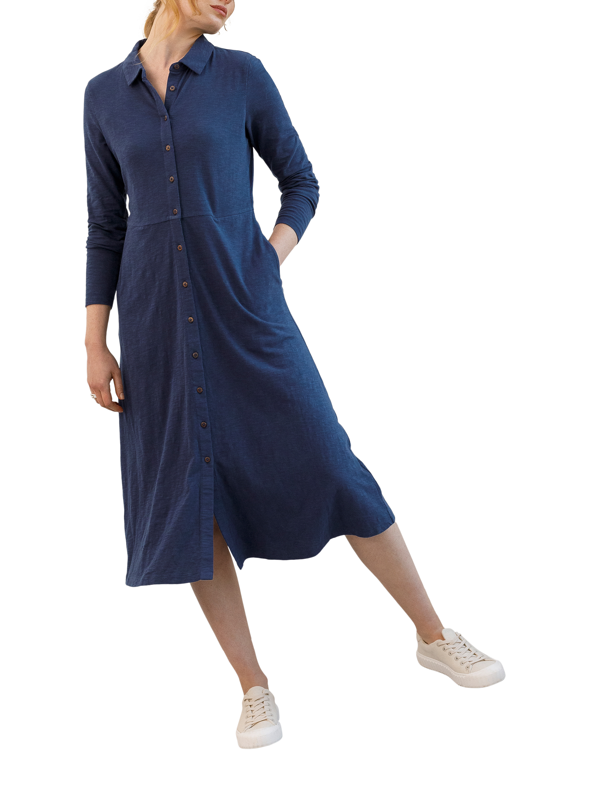 Product image 1 of 9, which shows Celtic & Co. Jersey Slub Shirt Dress, Dark Navy, 8