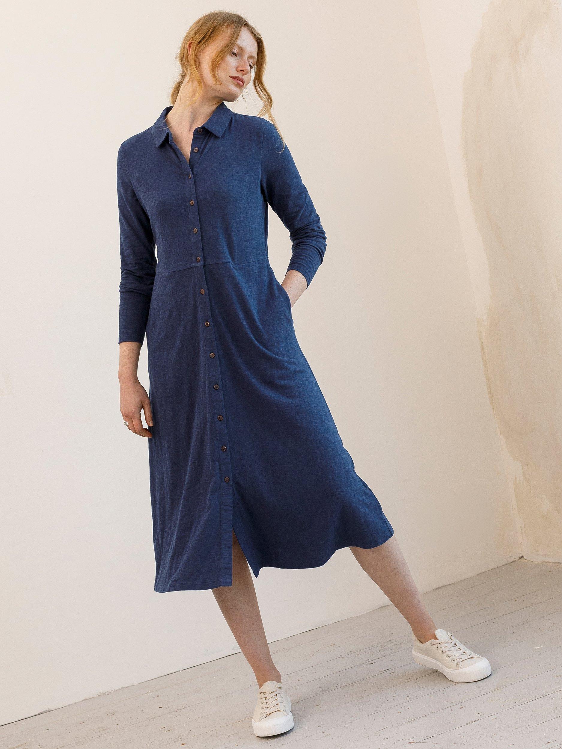 Product image 2 of 9, which shows Celtic & Co. Jersey Slub Shirt Dress, Dark Navy, 8
