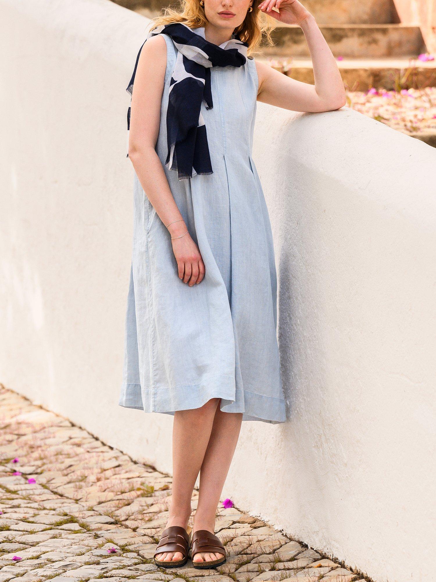 Product image 3 of 3, which shows Celtic & Co. Soft Pleat Pure Linen Dress, Vintage Blue, 8