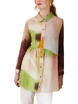 Celtic & Co. Gathered Waist Pure Linen Tunic Top, Multi, Multi