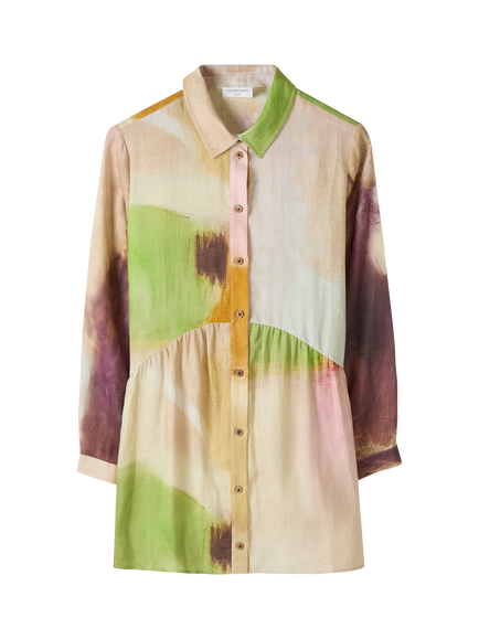 Celtic & Co. Gathered Waist Pure Linen Tunic Top, Multi - view 2, Multi