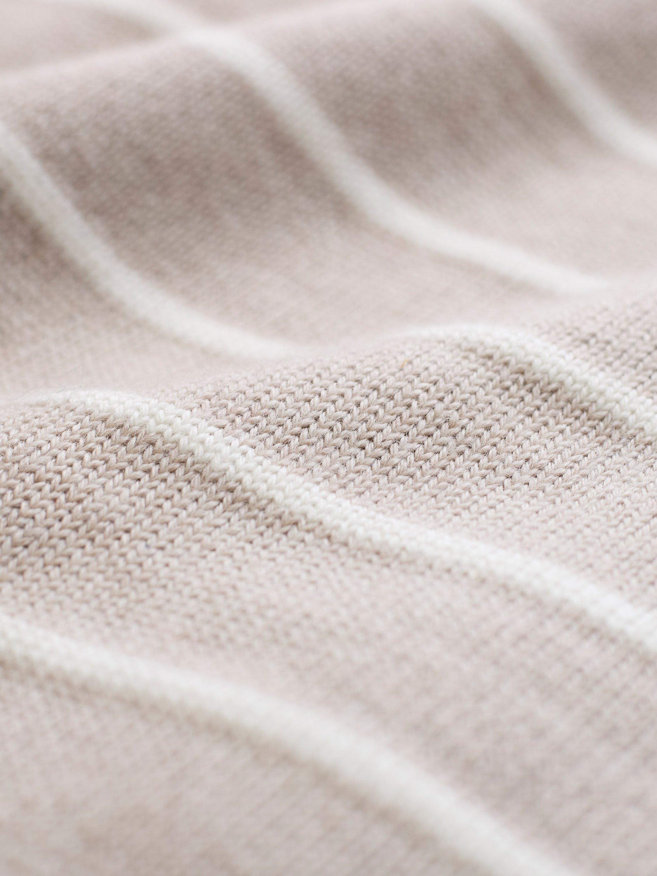 Product image 5 of 11, which shows Celtic & Co. Breton Stripe Pure Merino Wool V-Neck Jumper, Oatmeal/Ecru, XS