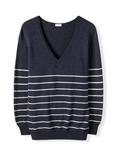 Celtic & Co. Breton Stripe Pure Merino Wool V-Neck Jumper, Navy/Multi