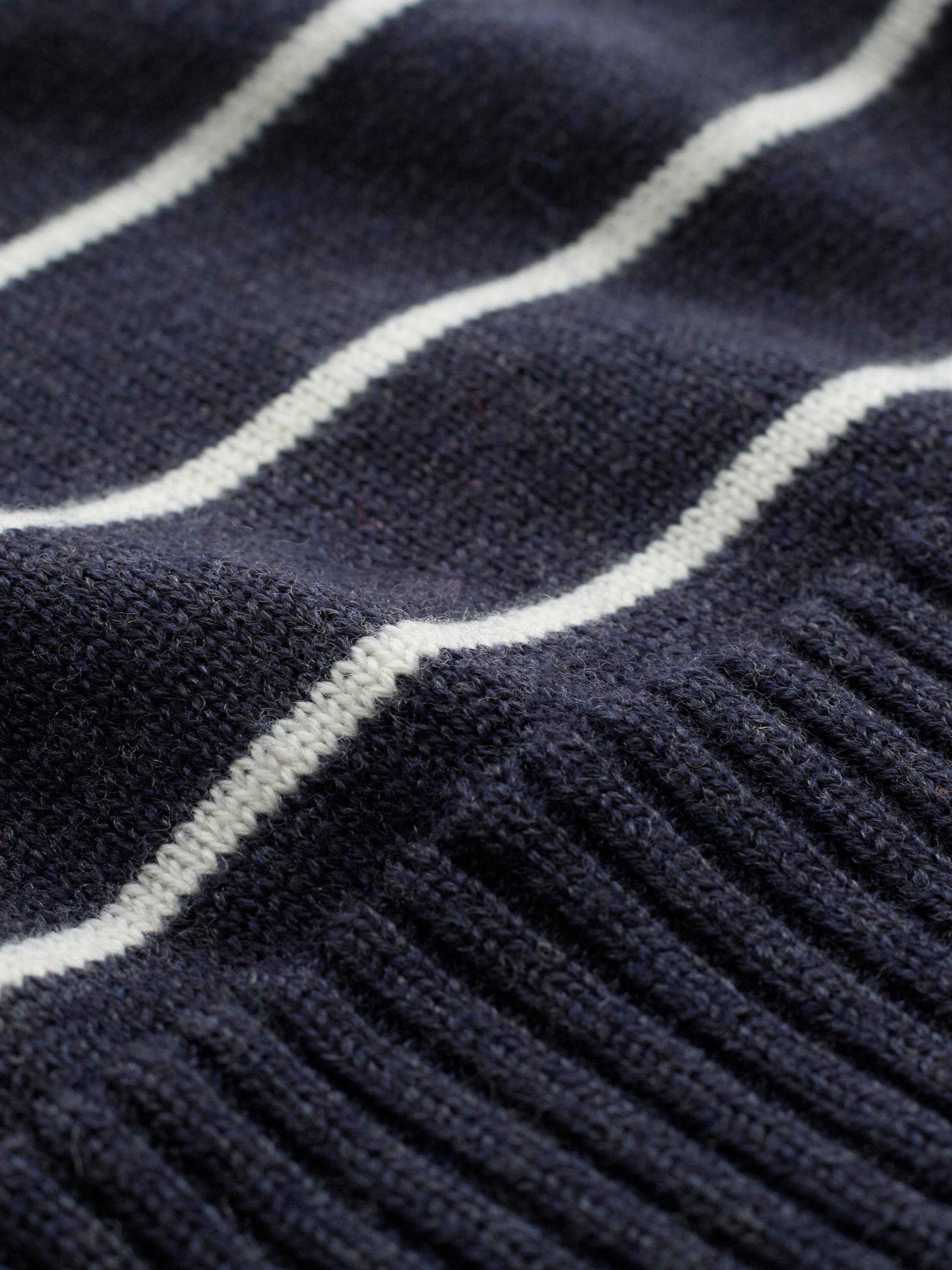 Product image 3 of 11, which shows Celtic & Co. Breton Stripe Pure Merino Wool V-Neck Jumper, Navy/Multi, XS