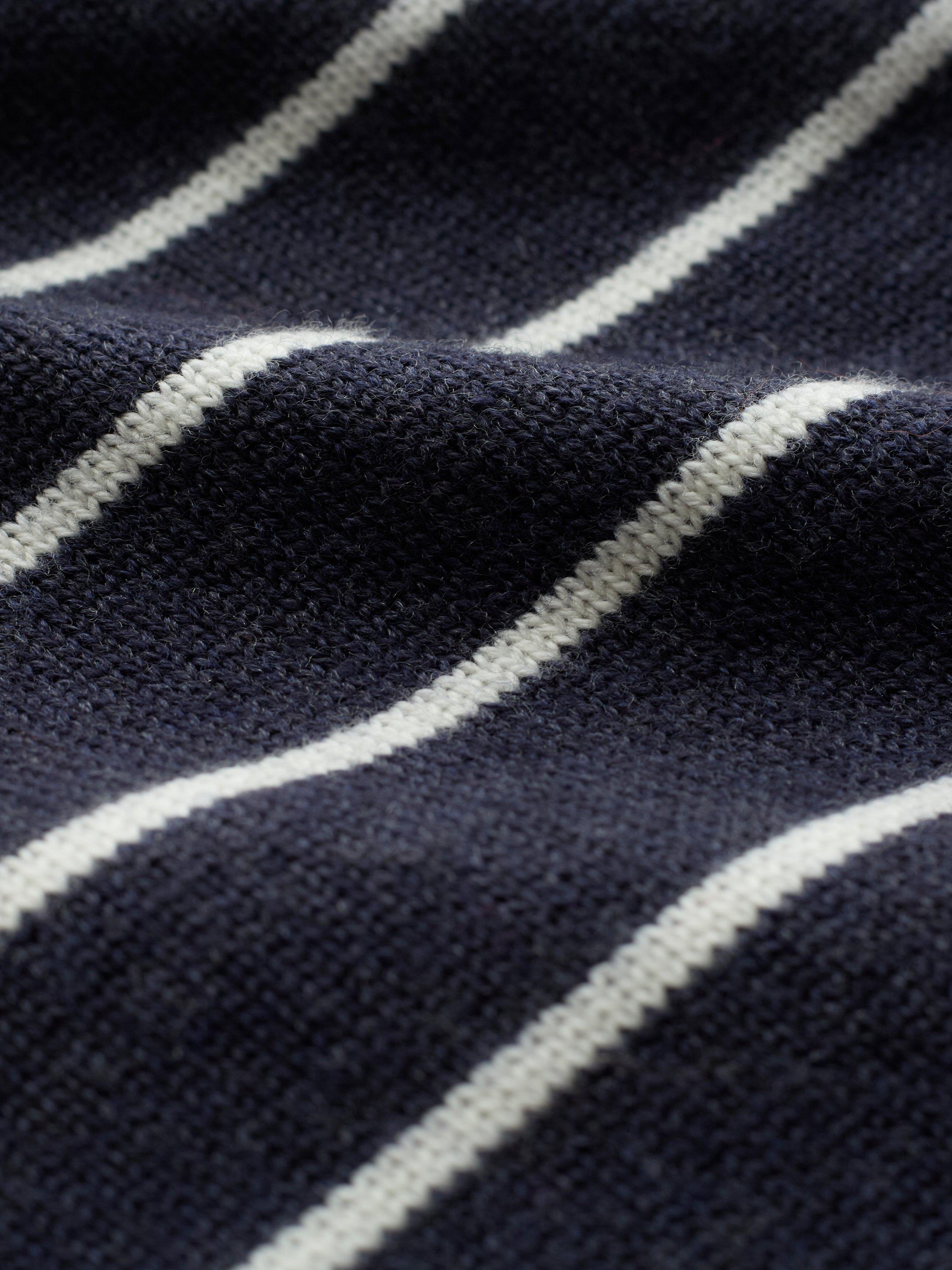Product image 4 of 11, which shows Celtic & Co. Breton Stripe Pure Merino Wool V-Neck Jumper, Navy/Multi, XS