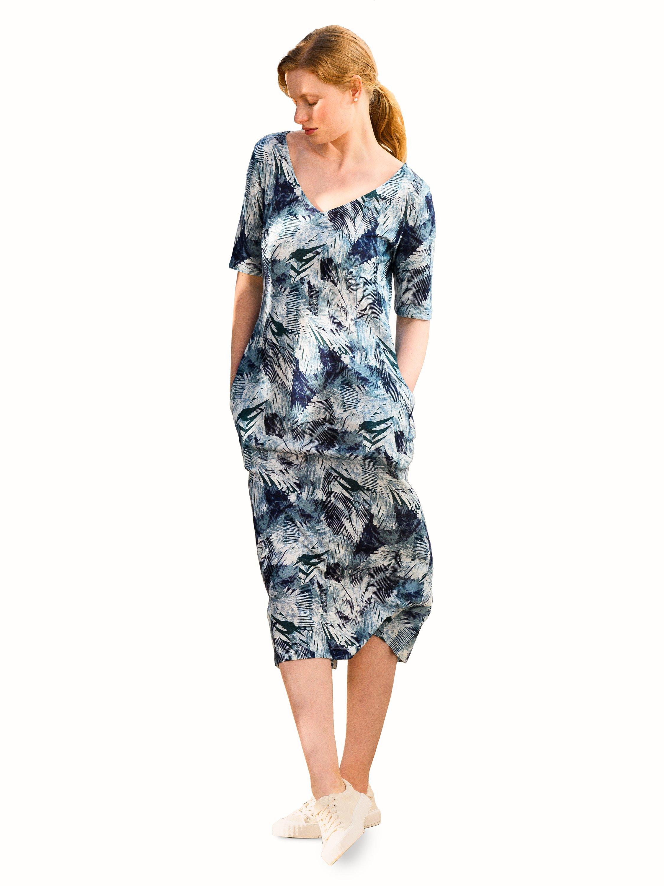 Product image 1 of 3, which shows Celtic & Co. V-Neck Linen Blend Midi Dress, Navy/Multi, 8