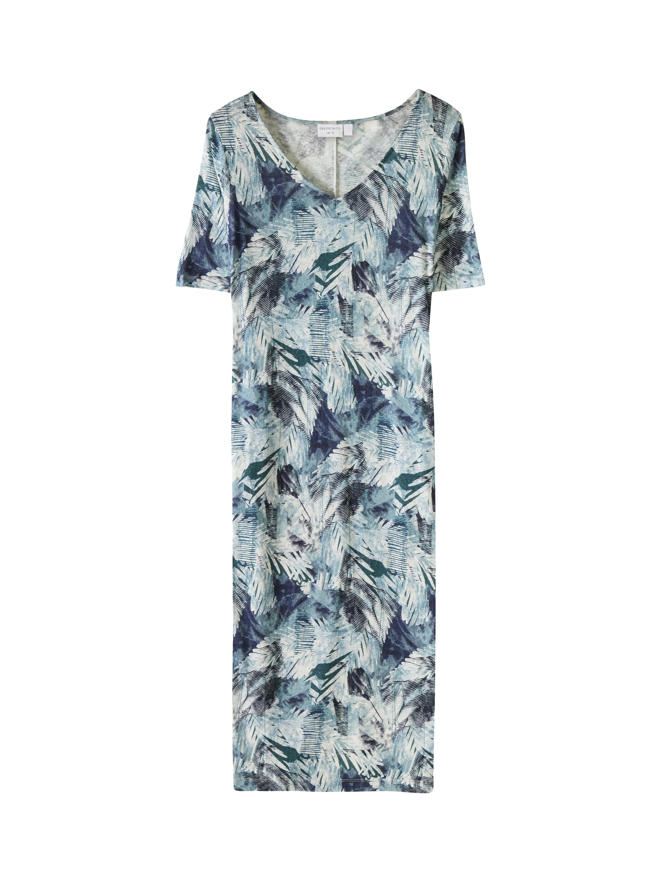 Product image 2 of 3, which shows Celtic & Co. V-Neck Linen Blend Midi Dress, Navy/Multi, 8