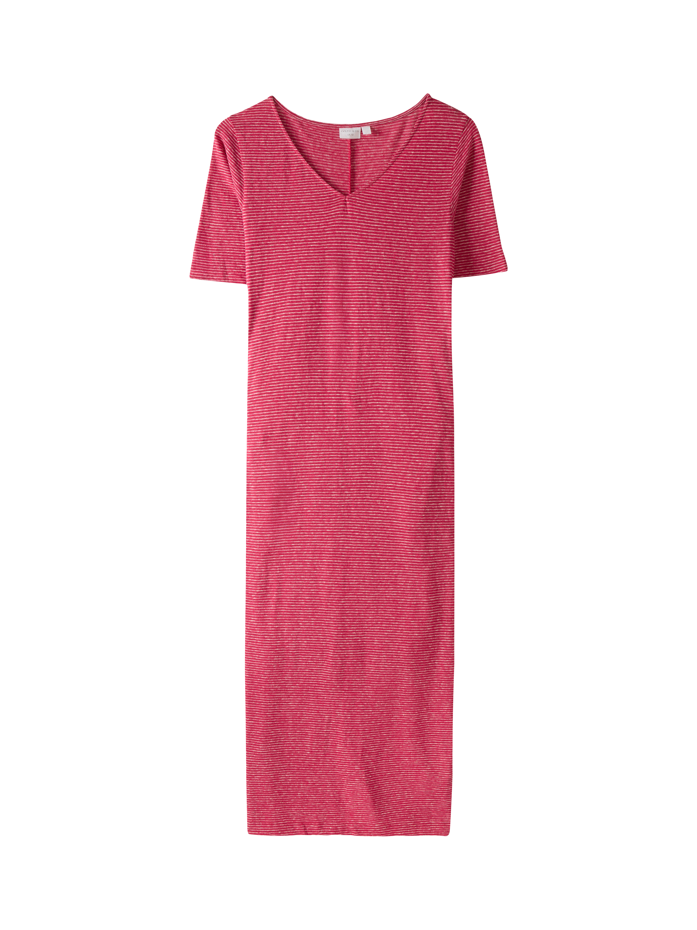 Product image 2 of 4, which shows Celtic & Co. Linen Cotton Blend V-Neck Midi Dress, Raspberry, 8