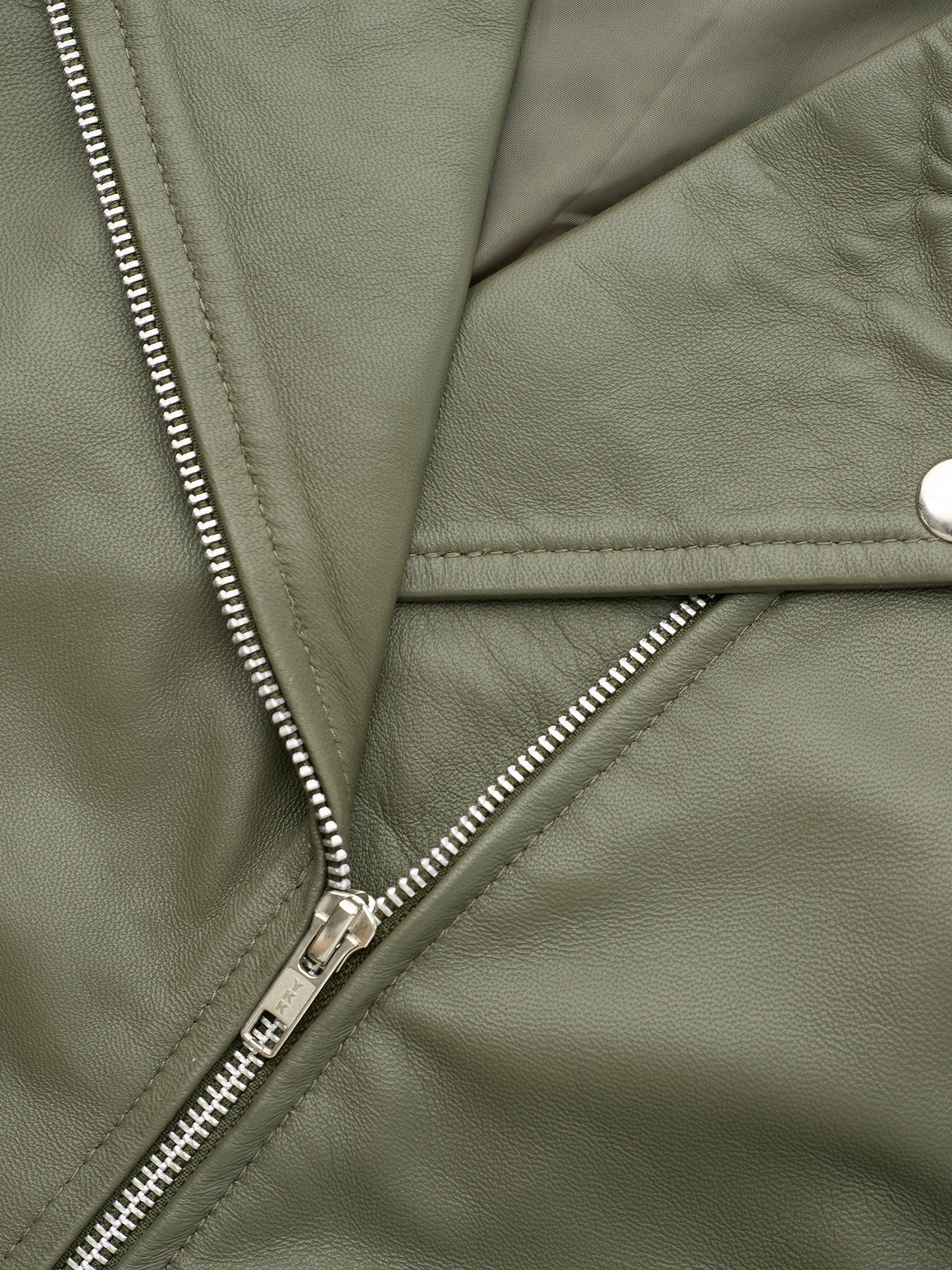 Product image 3 of 6, which shows Celtic & Co. Leather Biker Jacket, Khaki, 8