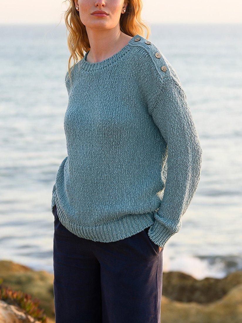 Product image 1 of 4, which shows Celtic & Co. Slub Knit Button Detail Jumper, Dark Sage, XS