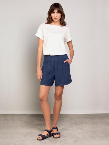 Celtic & Co. Pull On Pure Linen Shorts, Khaki, Dark Navy