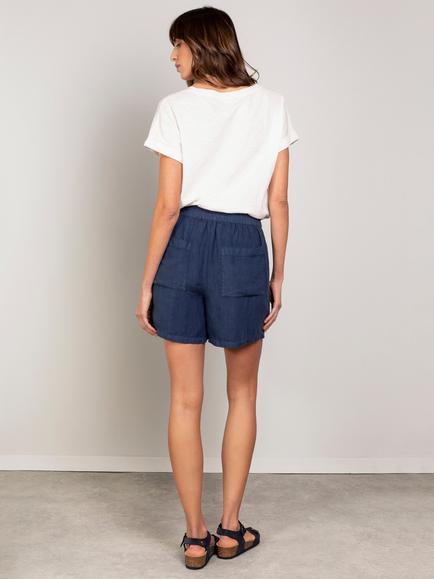 Celtic & Co. Pull On Pure Linen Shorts, Khaki - view 2, Dark Navy