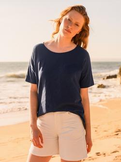 Celtic & Co. Slub Jersey Drop Shoulder T-Shirt, Dark Navy