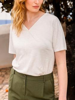 Celtic & Co. Trim Slub Jersey V-Neck Top, Chalk, Chalk