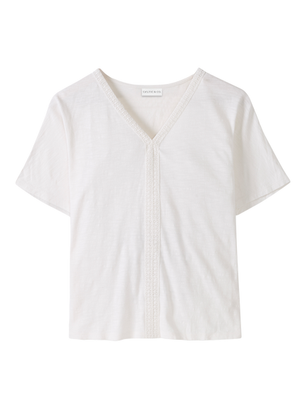 Celtic & Co. Trim Slub Jersey V-Neck Top, Chalk - view 2, Chalk