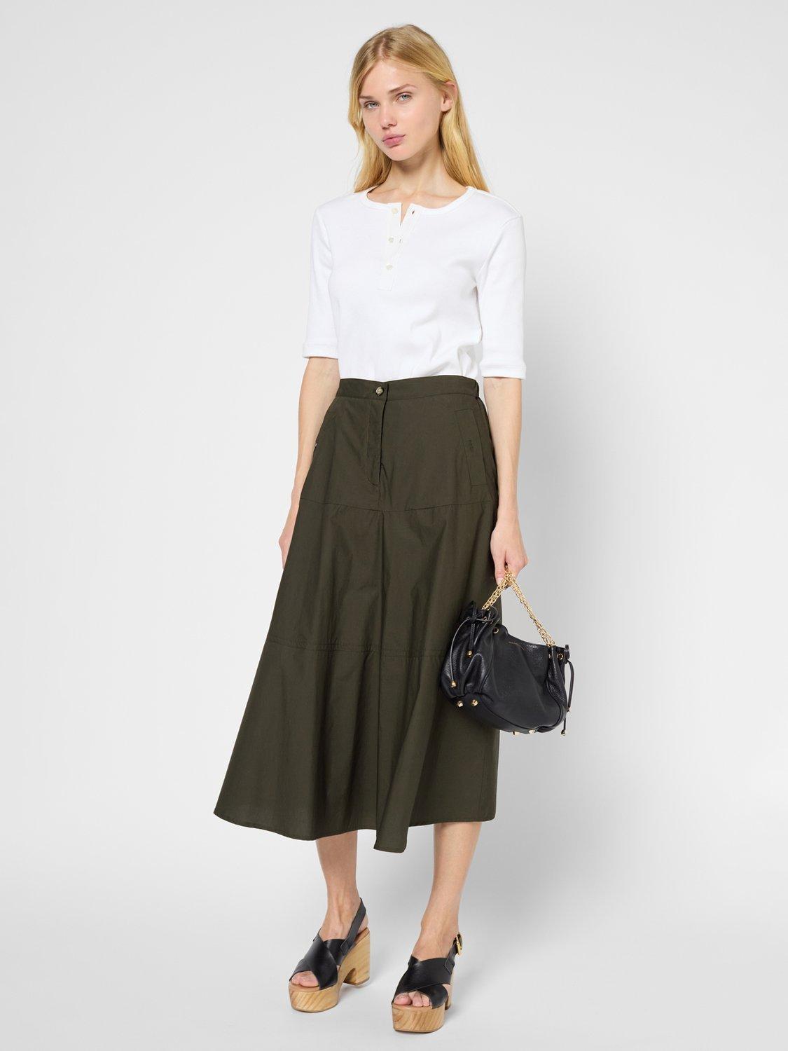 Product image 1 of 2, which shows Gerard Darel Vesper A-Line Midi Skirt, Khaki Green, 10