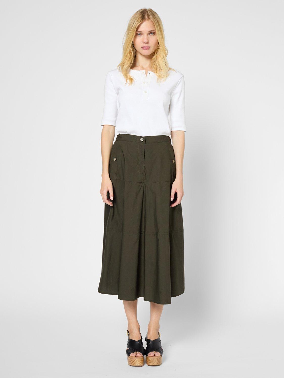 Product image 2 of 2, which shows Gerard Darel Vesper A-Line Midi Skirt, Khaki Green, 10