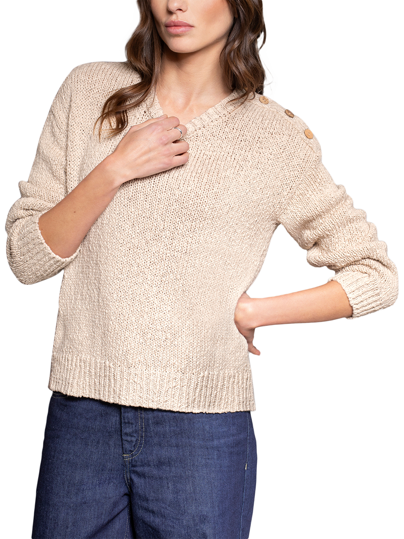 Product image 1 of 5, which shows Celtic & Co. Slub Knit Button Detail Jumper, Oatmeal, XS