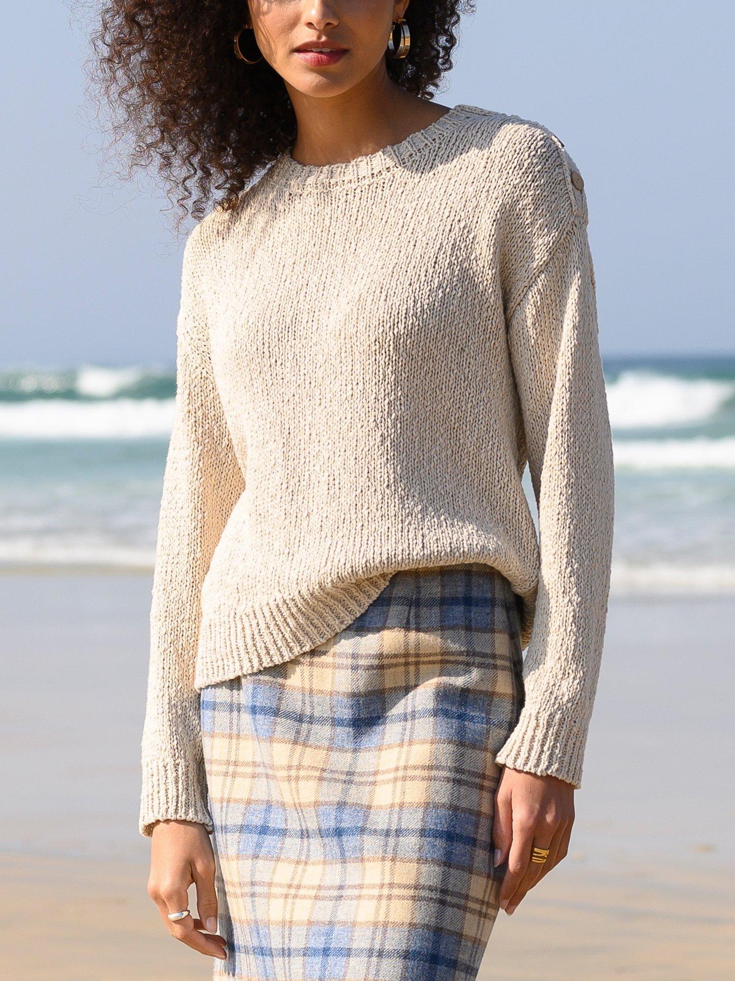 Product image 3 of 5, which shows Celtic & Co. Slub Knit Button Detail Jumper, Oatmeal, XS