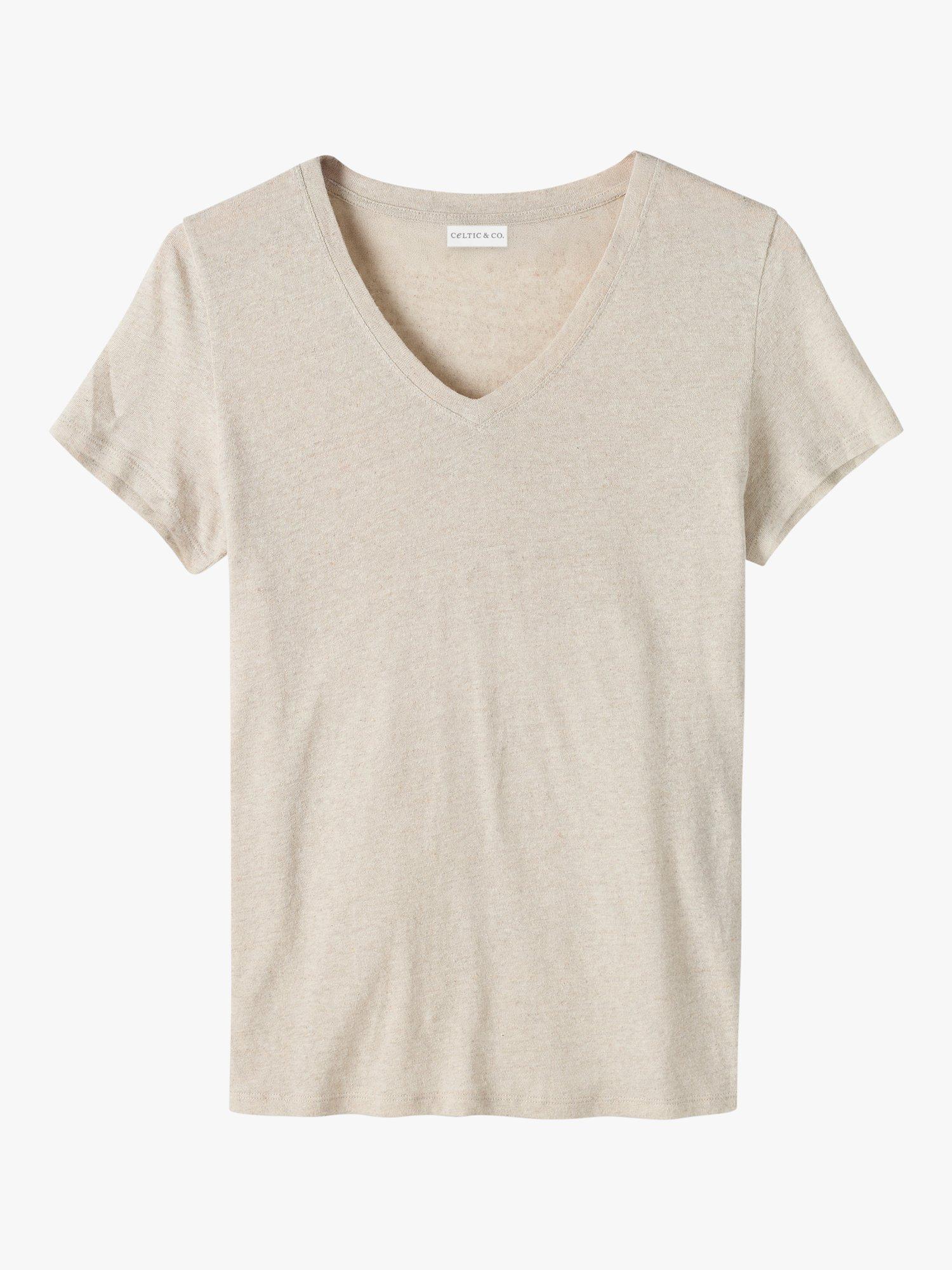 Product image 2 of 8, which shows Celtic & Co. V-Neck Linen Blend T-Shirt, Ecru, 8