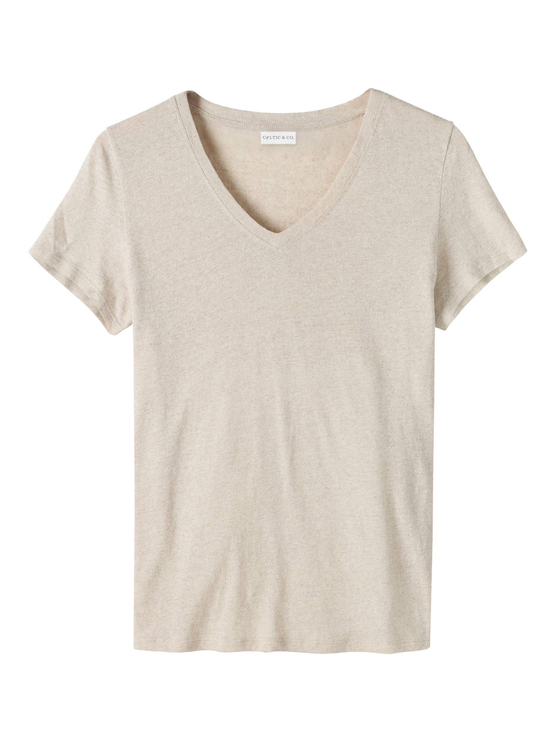 Product image 4 of 8, which shows Celtic & Co. V-Neck Linen Blend T-Shirt, Ecru, 8