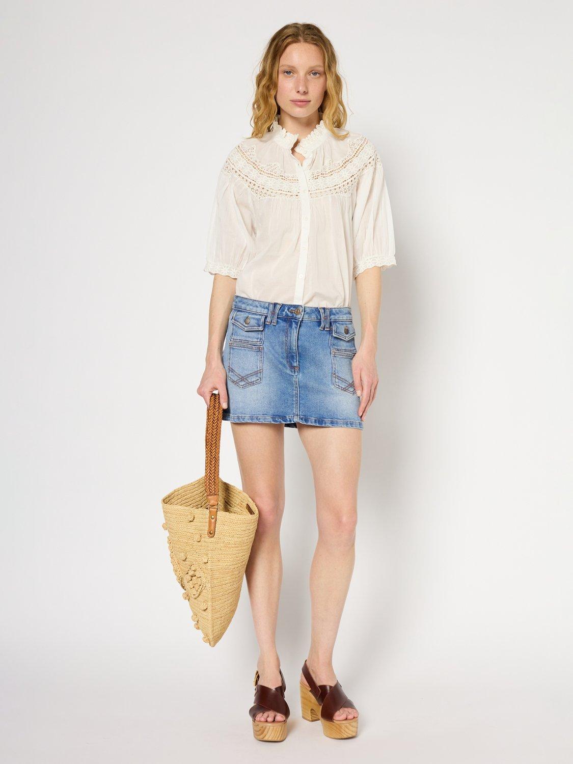 Product image 1 of 6, which shows Gerard Darel Umber Cotton Short Sleeved Shirt, Ecru, 14