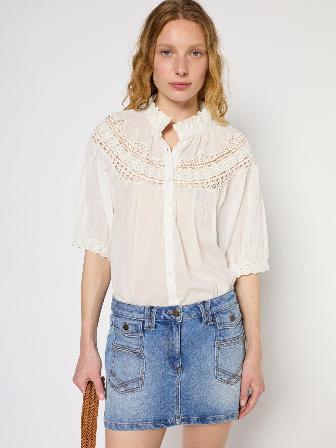 Product image 5 of 6, which shows Gerard Darel Umber Cotton Short Sleeved Shirt, Ecru, 14