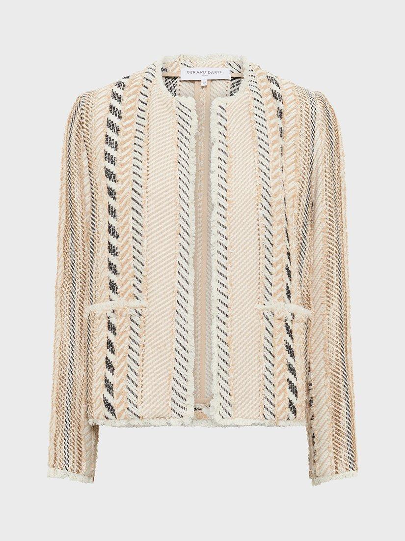 Product image 4 of 6, which shows Gerard Darel Remina Textured Stripe Jacket, Beige, 6