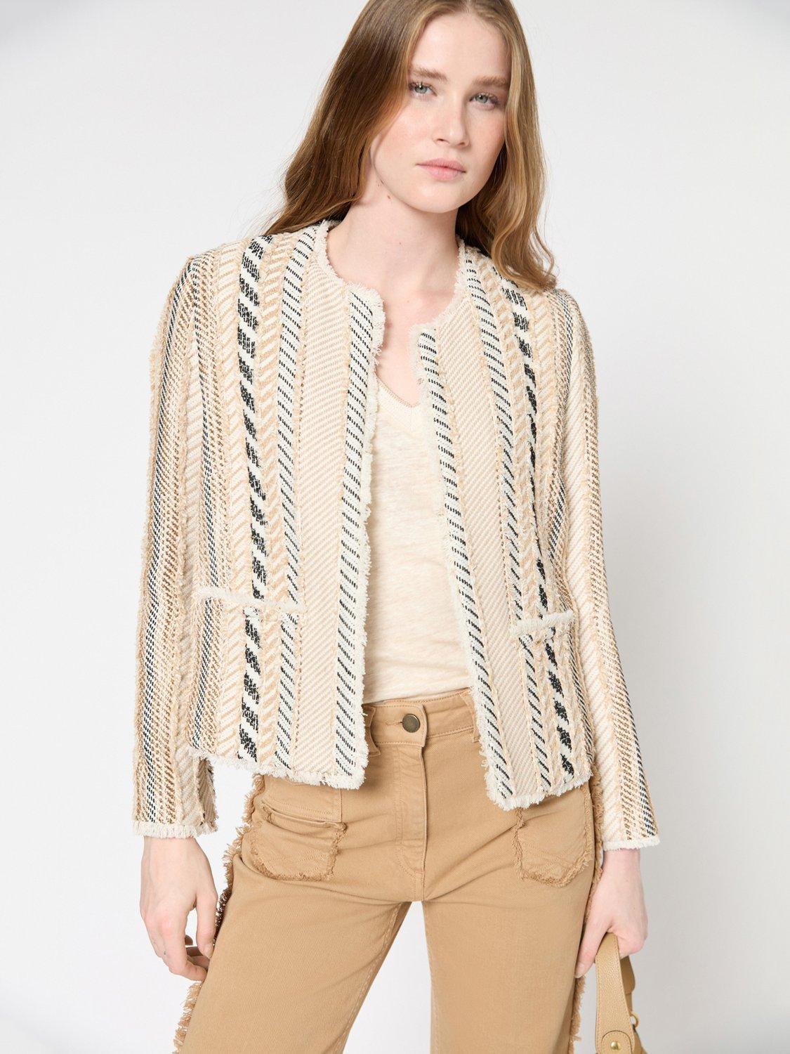 Product image 5 of 6, which shows Gerard Darel Remina Textured Stripe Jacket, Beige, 6