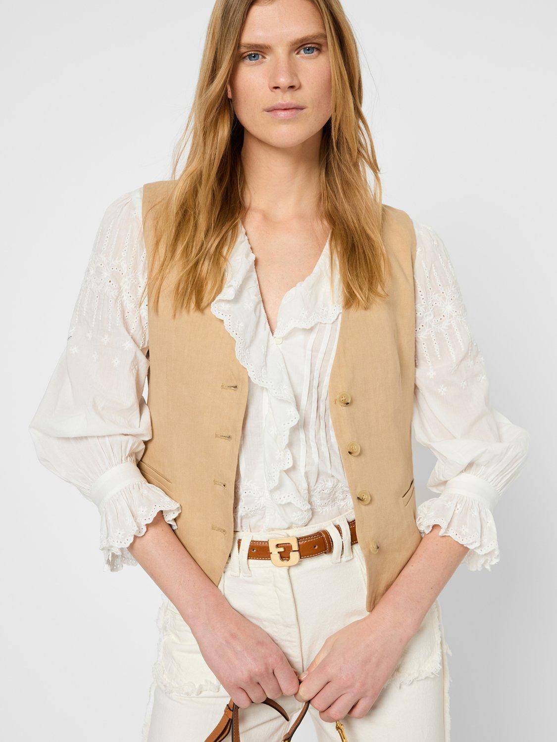 Product image 1 of 1, which shows Gerard Darel Rimelle Linen Rich Waistcoat, Sand, 10