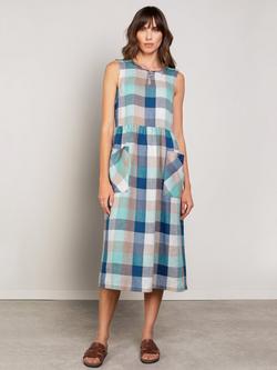 Celtic & Co. Gingham Button Detail Pure Linen Midi Dress, Multi, Multi