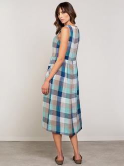Celtic & Co. Gingham Button Detail Pure Linen Midi Dress, Multi - view 2, Multi