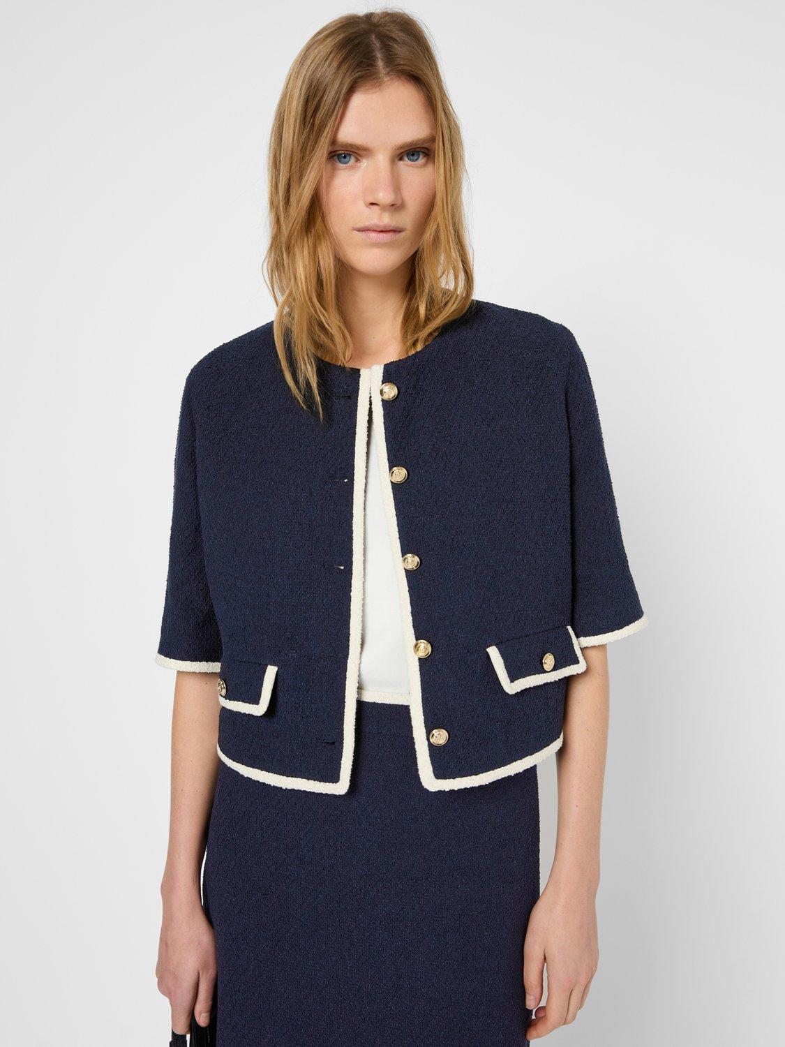 Product image 1 of 1, which shows Gerard Darel Relina Contrast Trim Jacket, Navy, 10