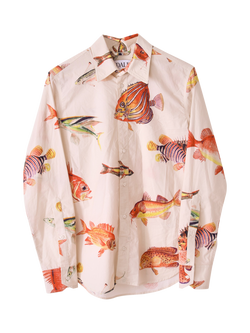 S.S.DALEY Benjamin Cotton Regular Fit Fish Print Shirt, Beige Fish, Beige Fish