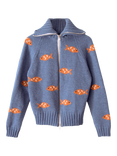 S.S.DALEY Archie Lambswool Fish Zip-Through Knit, Blue Fish