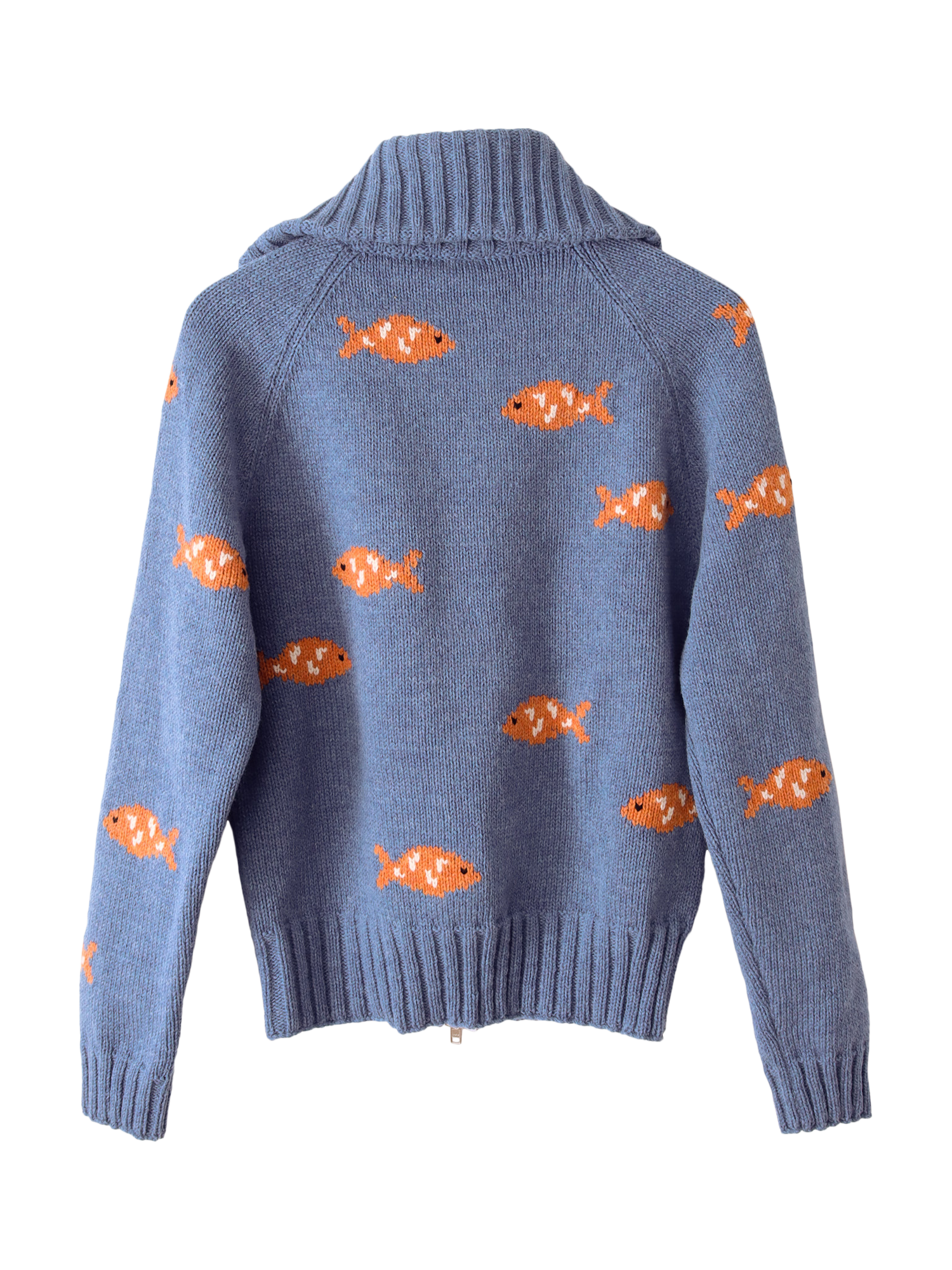 Product image 2 of 3, which shows S.S.DALEY Archie Lambswool Fish Zip-Through Knit, Blue Fish, S