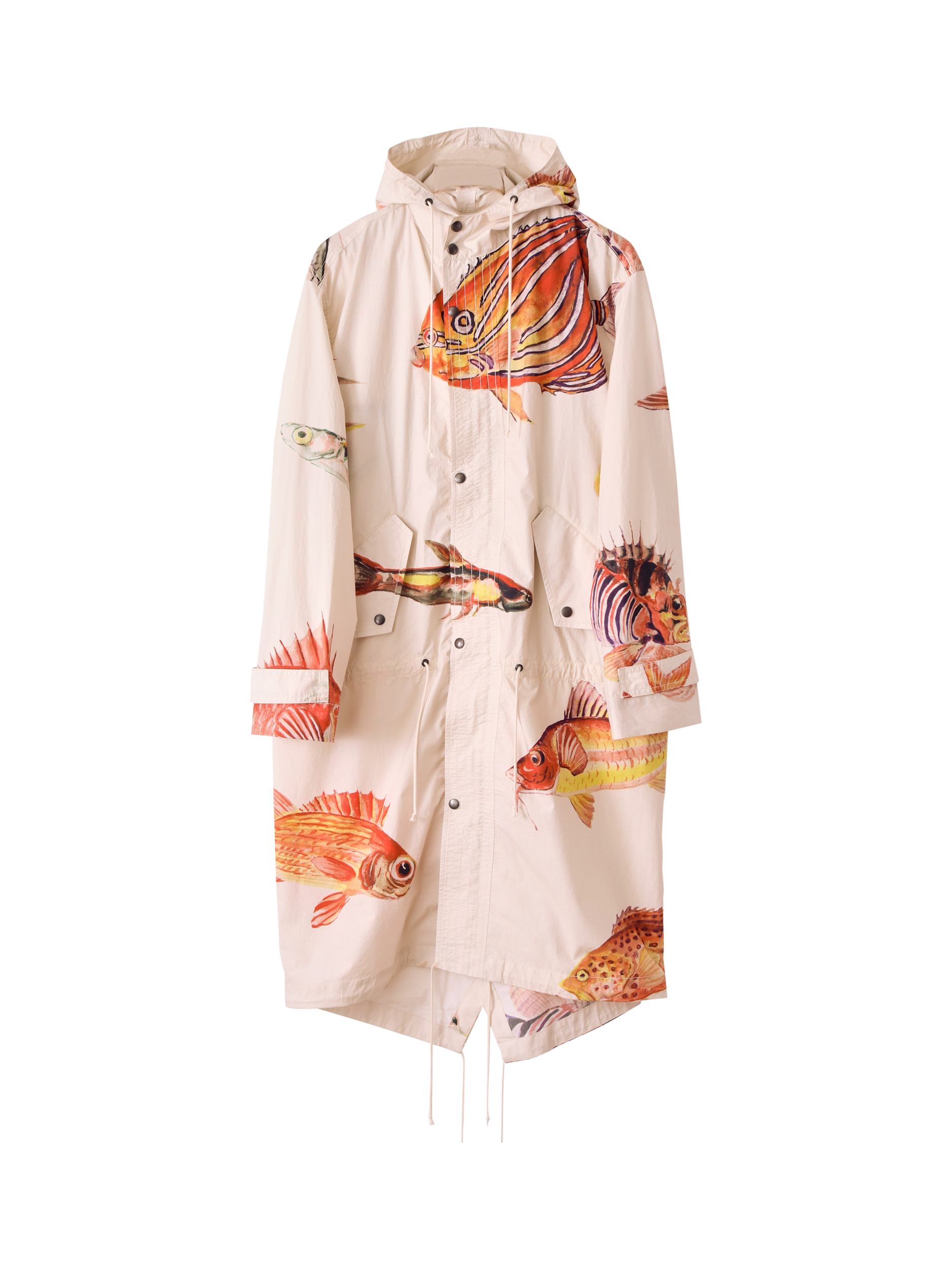 Product image 1 of 3, which shows S.S.DALEY Benjamin Cotton Fish Print Parka Jacket, Beige Fish, S