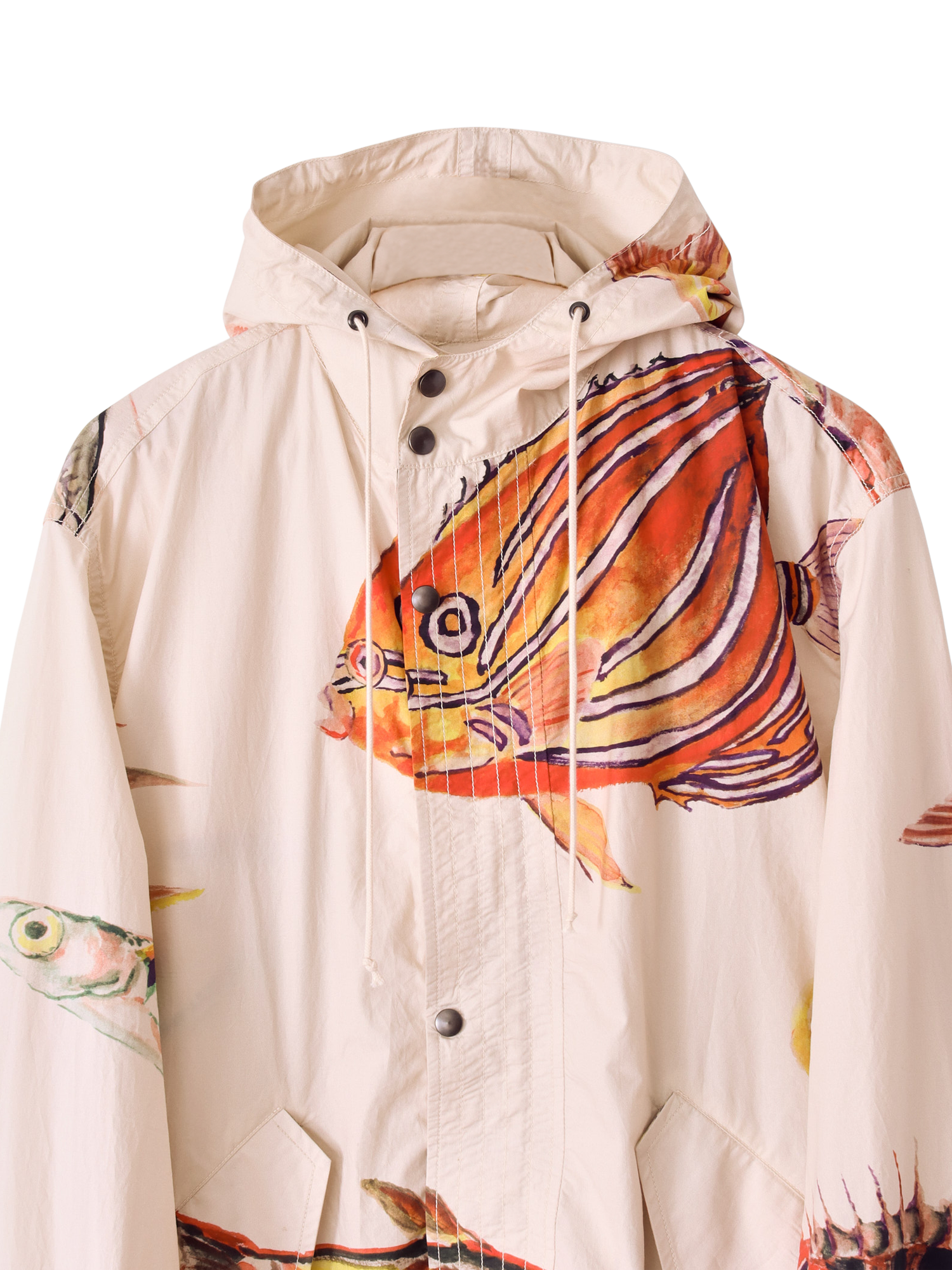 Product image 3 of 3, which shows S.S.DALEY Benjamin Cotton Fish Print Parka Jacket, Beige Fish, S