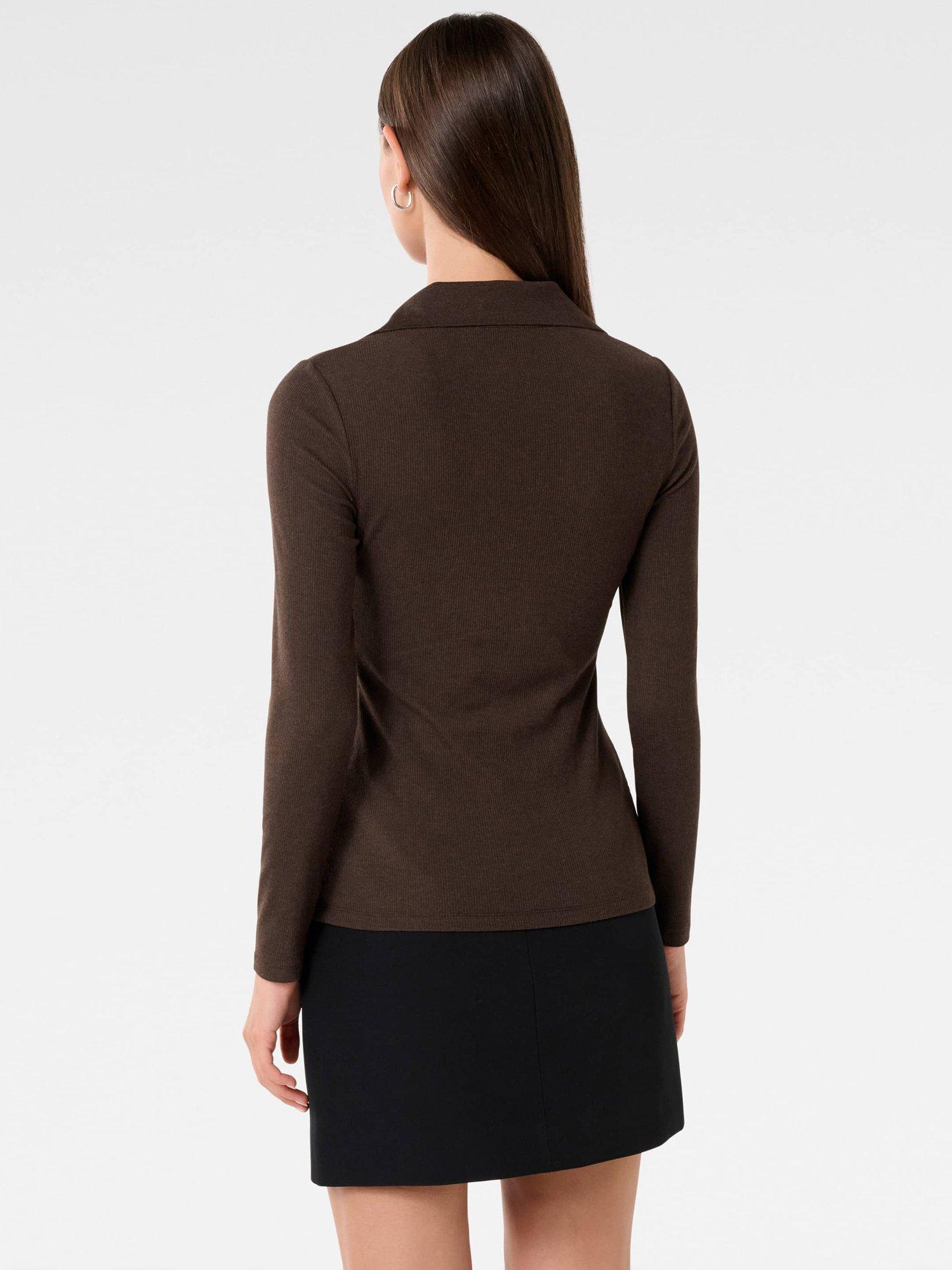 Product image 2 of 5, which shows Forever New Tessa Zip Front Polo Top, Chocolate, L