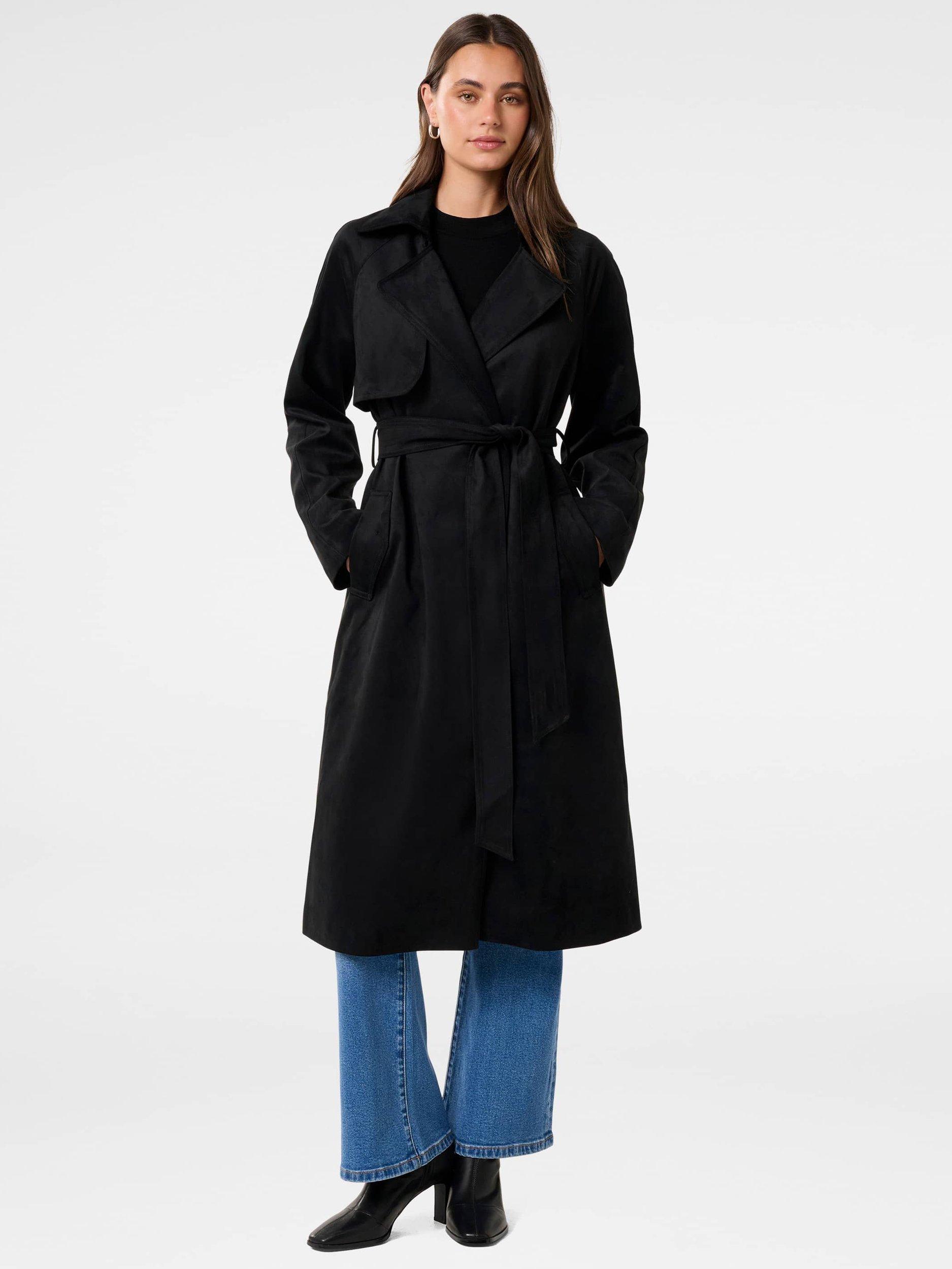 Product image 1 of 5, which shows Forever New Cass Faux Suede Trench Coat, Black, 4