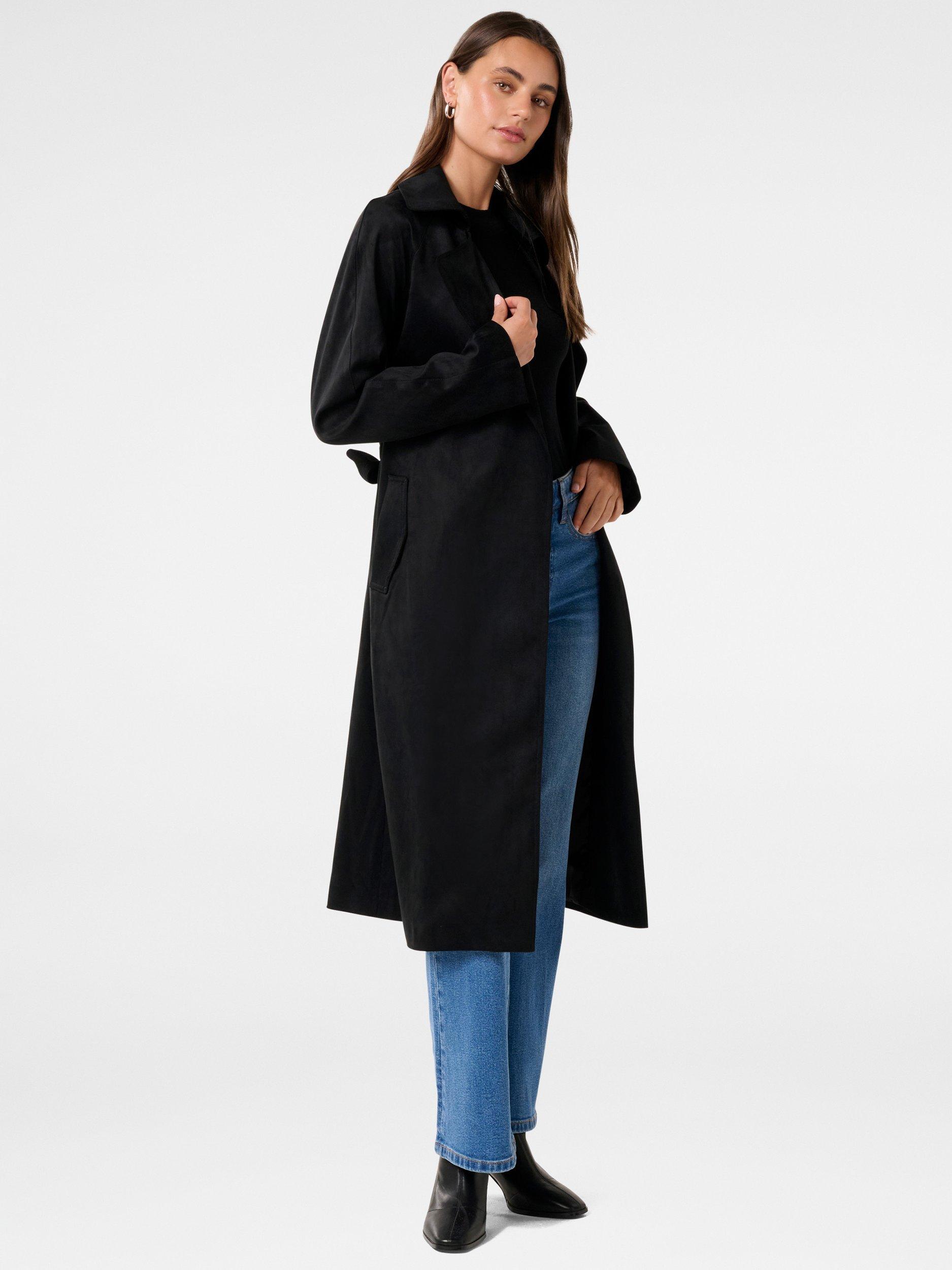 Product image 3 of 5, which shows Forever New Cass Faux Suede Trench Coat, Black, 4