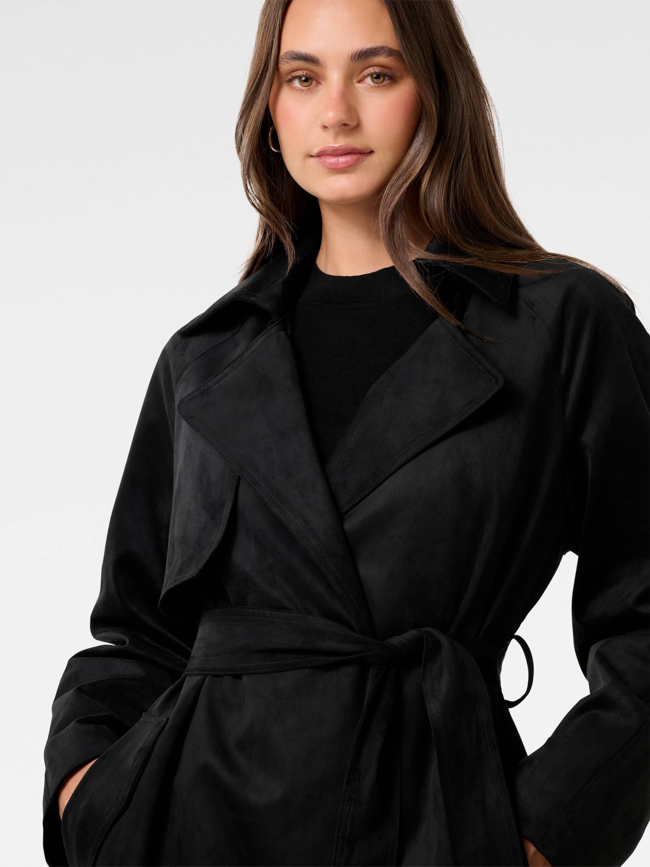 Product image 4 of 5, which shows Forever New Cass Faux Suede Trench Coat, Black, 4