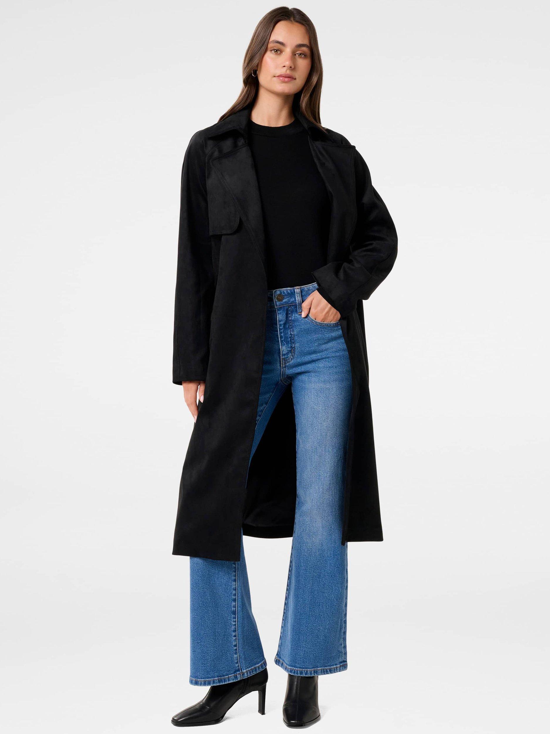 Product image 5 of 5, which shows Forever New Cass Faux Suede Trench Coat, Black, 4