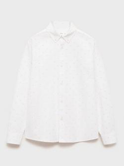 Mango Kids' Stamp Print Oxford Shirt, White, White