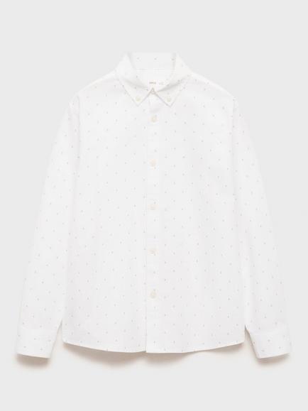 Mango Kids' Stamp Print Oxford Shirt, White, White