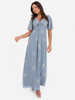 Maya Deluxe Beaded Knot Front Maxi Dress, Dusty Blue