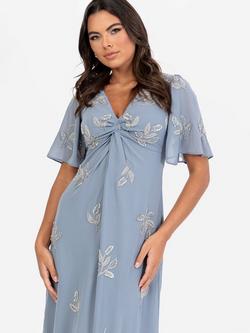 Maya Deluxe Beaded Knot Front Maxi Dress - view 2, Dusty Blue