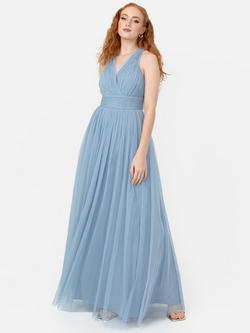 Anaya With Love Wrap Front Tulle Maxi Dress, Soft Blue, Soft Blue