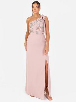 Maya Deluxe Floral Embellished Asymmetric Maxi Dress, Frosted Pink/Multi
