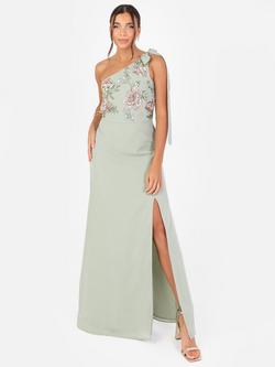 Maya Deluxe Floral Embellished Asymmetric Maxi Dress, Green Lily/Multi